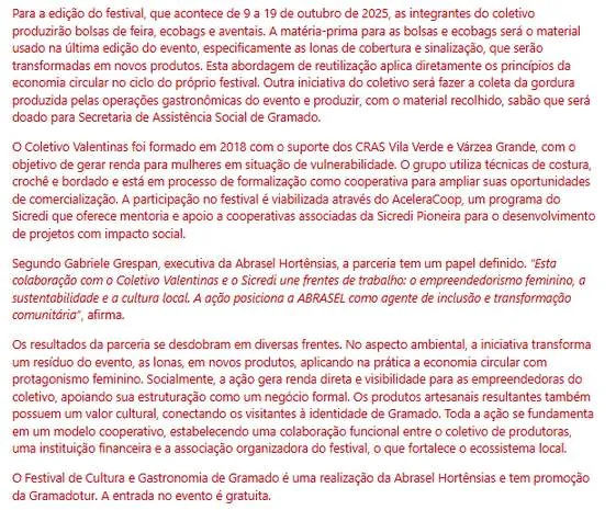Cooperadas no Festival de Gastronomia de Gramado